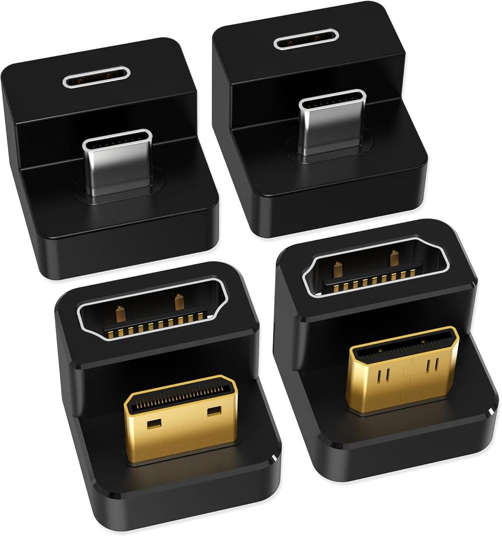 AGVEE 180 Degree Angled USB-C to USB-C Adapter and 2 Direction U-Shaped Mini HDMI to HDMI Converters, HDMI 2.0 4k@60HZ, Coupler Extender Extension for Portable Display Monitor, Black