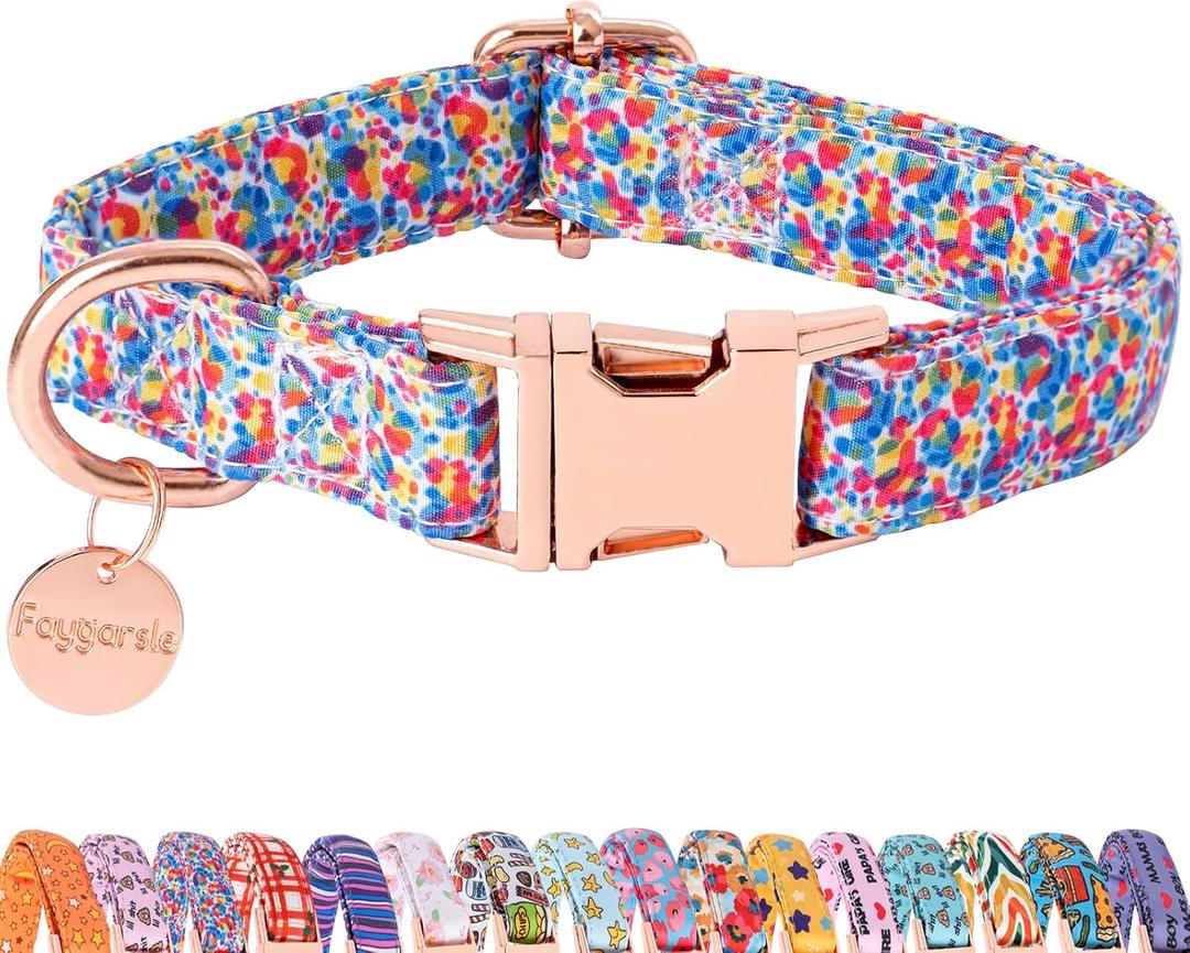 Faygarsle Multi-Colored Splotches Pattern Dog Collar for Small Medium Large Dogs Cute Puppy Collars for Female Dogs for Summer Spring Wedding Necklace Girl Dog Collar M