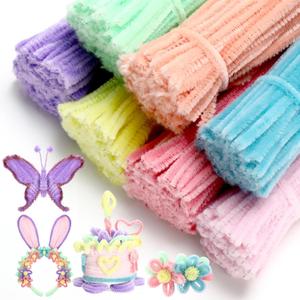 700 Pcs Pipe DIY Cleaners for Craft Cleaners Flower Pipe Bulk Pastel Chenille Stems Flower Gradient Colored Fluffy for Valentine's Day School Party Decor(Macaron Color)