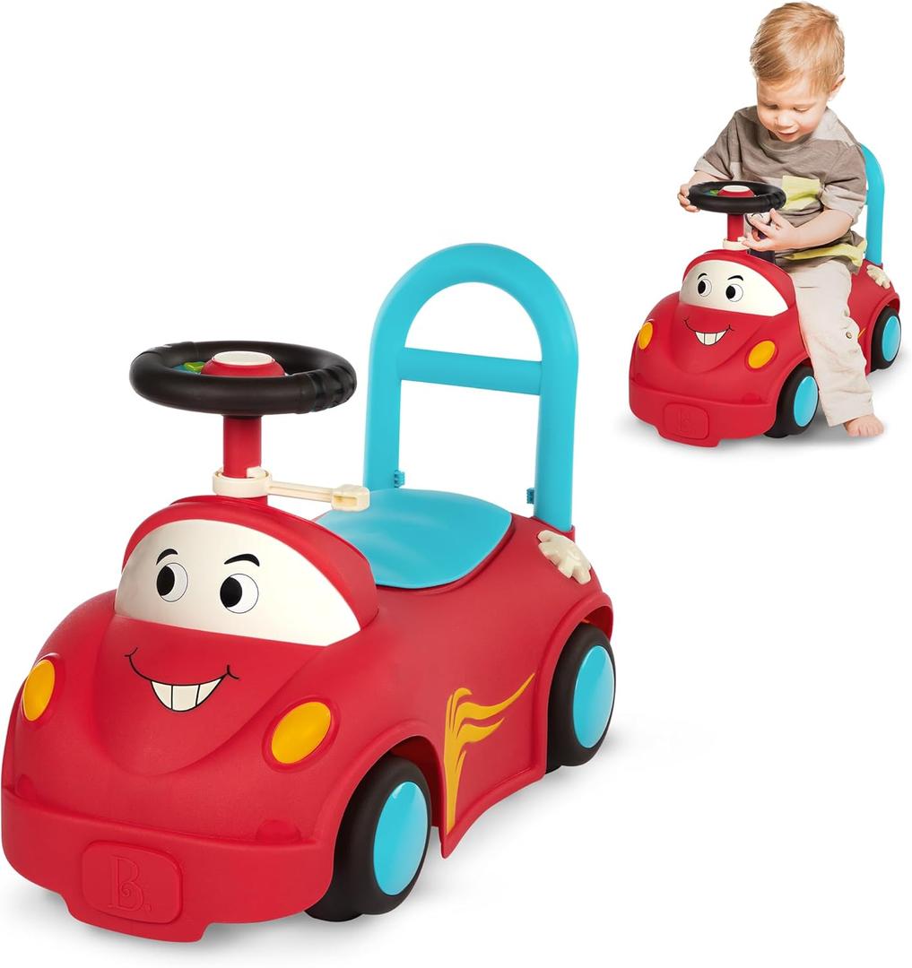 B. toys  Push CarToy  Ride-On Race Car Walker Toy - Handle & Storage Space  Lights, Songs & Sounds  1 Year +  Rollin' Riders - Freddy Zoom