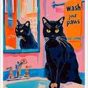 Funny Black Cat Canvas Wall Art Wash Your Little Paws Trendy Cat Painting Picture Wall Decor Colorful Cute Cat Poster Print Artwork for living room bedroom toilet bathroom Home Decoration