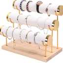 Bracelet Holder Stand Wood Bangle Wristband Watch Organizer Display Rack with Leather Soft Mat Jewelry Display Towers for Home Store shows (White, 3 Tier)