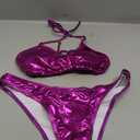 Women Metallic Bikini Swim Sexy Silver Swimsuit Triangle Top and Bottom Set (Large, Purple)
