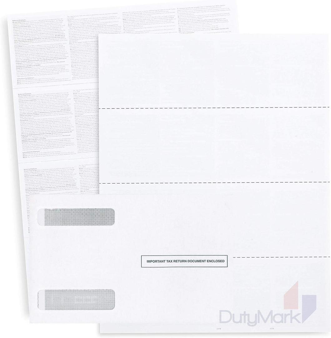Blank W2 4-Up Horizontal Tax Forms 2025, 25 Employee Set, Designed for QuickBooks Online and Accounting Software, with Back Instructions, 25 Self Seal Envelopes Included, 4 Down Forms