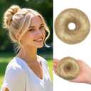 Human Hair Bun Messy Bun Hair Piece 100% Real Human Hair Natural Wavy Scrunchies Hair Bun Hairpiece with Elastic Rubber Band for Women Bun Extensions (#60 Platinum Blonde)