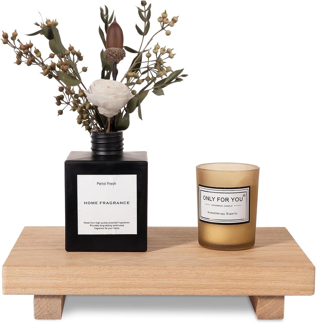 zoocatia Small Wood Tray Pedestal Stand Farmhouse Bathroom Decor Decorative Wooden Riser Kitchen Soap Dish Holder for Vanity, Counter, Sink, 9" x 5.9" - Burlywood