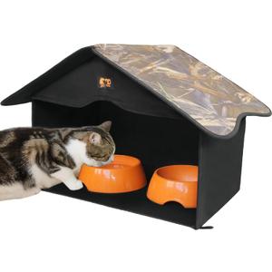 GeerDuo Outdoor Cat House, Waterproof Pet Shelter/Dining Room, for Feral/Community Cats (Camo1)