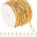 UMAOKANG 5 Meters Gold Plated Jewelry Making Chains Bulk, Stainless Steel Paperclip Necklace Chain Roll DIY Jewelry Making Supplies Bracelet Chains