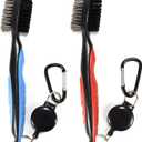 Pack of 2 Golf Club Brush Groove Cleaner with 2 Ft Retractable Zip-line and Aluminum Carabiner Lightweight and Stylish, Must-Have Golf Tool for Cleaning Dirty Clubs Groove (Blue + Black)