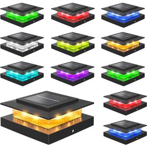 NIORSUN Solar Post Cap Lights Outdoor Waterproof, 4x4 Post Solar Lights RGB Color Changing, Fence Posts Solars Light for Deck Patio Garden Decoration, 4x4 Posts Caps Wood Vinyl, 12 Pack (Black)