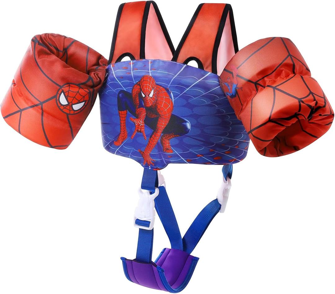 Toddler Swim Vest Kids Floaties for Pool, Kids Swim Vest with Arm Floaties Adjustable Crotch Strap, Fits 2-7 Years Old Boys and Girls 22-66 Pounds Children