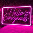 Hello Gorgeous Neon Sign for Wall Decor, Hello Beautiful LED Neon Lights Party Decorations, for Bachelorette Party Birthday Engagement Party Wedding, USB Powered Adjustable Brightness 16X10 inch