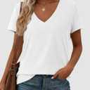 PRETTYGARDEN Womens Summer Tops Short Sleeve V Neck Basic Oversized Tshirts (White, XL)
