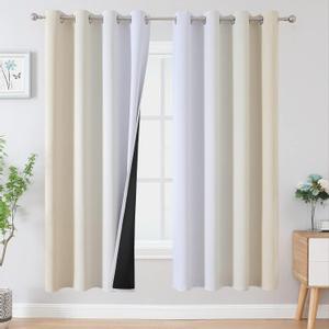 Estelar Textiler Full Room Darkening Blackout Curtains 72 Inch Length 2 Panels Set, Ombre Greyish White and Beige Thermal Insulated Full Light Blocking Grommet Blackout Drapes for Bedroom, 52Wx72L