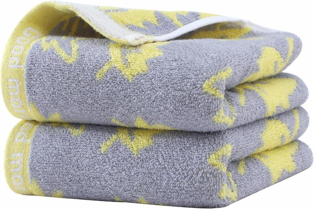 2 Pack Decorative Maple Leaf Hand Towels Cotton, Soft Highly Absorbent Bathroom Towel Set for Face Spa & Kitchen, 13x29 Inches (Yellow - 2 Pack)