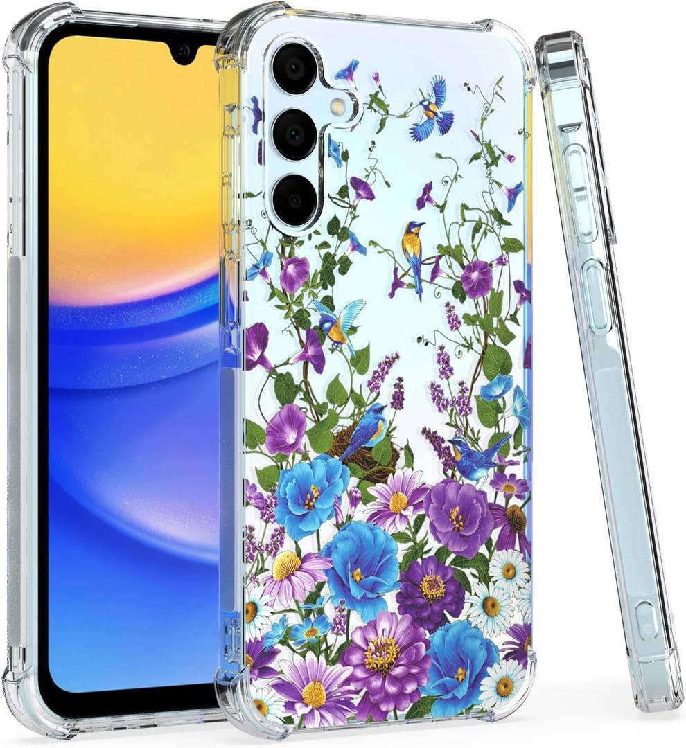Compatible with Samsung Galaxy A25 Case, Samsung A25 5G Phone Case, Heavy Duty Protection Slim Soft Shockproof TPU Bumper Galaxy A25 Phone Case, Floral Beautiful Cover (Floral Purple)