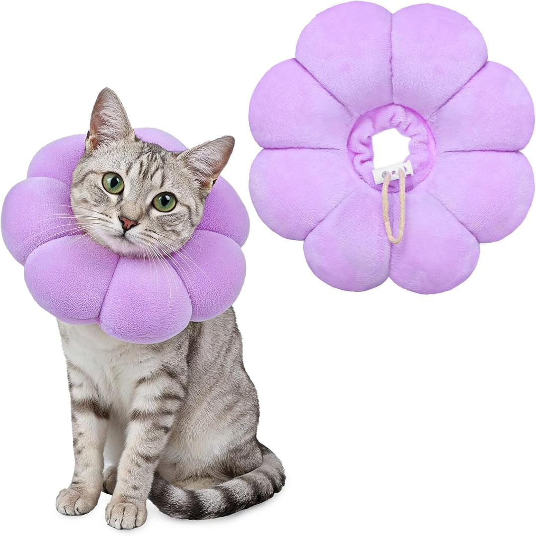 Cat Cone Collar Comfy Flower Style Elizabeth Collar Soft Waterproof Cat Recovery Collars Stop Licking Scratching After Surgery Cute Adjustable Lightweight Kitten Collars for Cats Kittens Dogs (Medium)