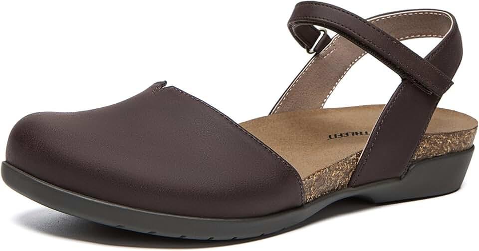 Athlefit Women's Closed Toe Sandals Comfort Cork Footbed Arch Support Flat Sandals Size 9.5