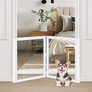 LZRS Clear Dog Gate for Indoor Use - Transparent Pet Fence with Solid Hardwood and Plastic Board, Stylish & Durable freestanding Pet Gate for Doorways, Stairs and Hallways-2 Panel White