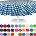 Grandipity 12 Pack Premium Disposable Plastic Picnic Tablecloth 84" Inch Decorative Round Table Cover - Blue Checkered Gingham