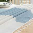 JIALE Tablecloths for Rectangle Tables,Cotton Linen Table Cloth Waterproof Tablecloth Wrinkle Free Farmhouse Dining Tables Cover,Soft Fabric Table Cloths with Tassels, Blue, 55" X 86",6-8 Seats