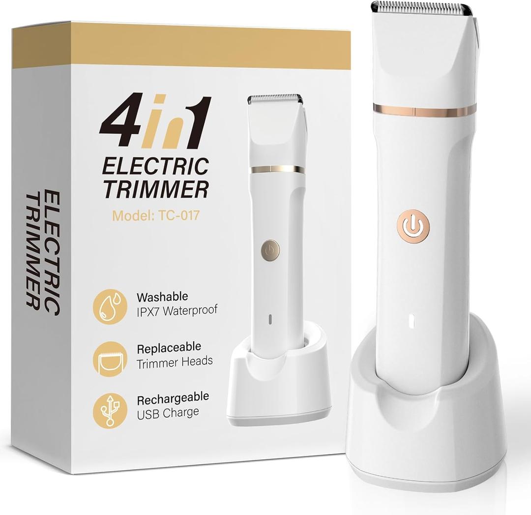 4-in-1 Electric Bikini Trimmer for Women - Painless Electric Razors for Facial/Body/Armpit/Pubic Hair, IPX7 Waterproof Replaceable Shaver Head & Nose Hair Trimmer for Travel, Gifts for Girlfriend Wife
