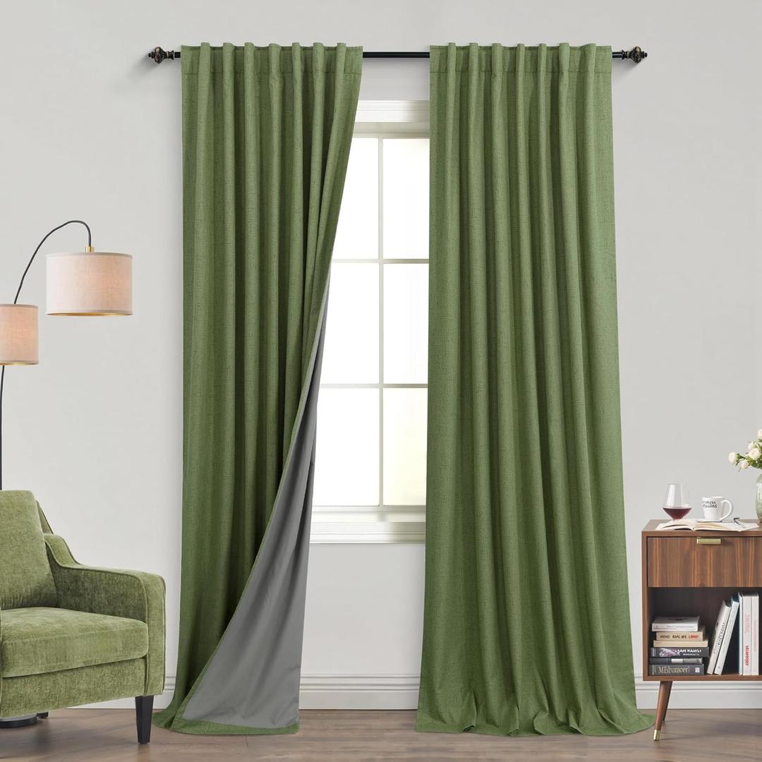 KOUFALL 92 Inch Blackout Curtains,Boho Olive Green Pleated Curtains for Bedroom Living Room 93 in Long 2 Panels Set