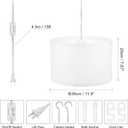PATIKIL Plug in Pendant Light, 15Ft Rope Cord Hanging Lamp Fixture with ON/Off Switch, Fabric Shade E26/E27 Bulb Socket for Bedroom Kitchen Living Room, White