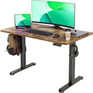 Claiks Electric Standing Desk, Adjustable Height Stand up Desk, 24x48 Inches Sit Stand Home Office Desk with Splice Board, Black Frame/Rustic Brown Top