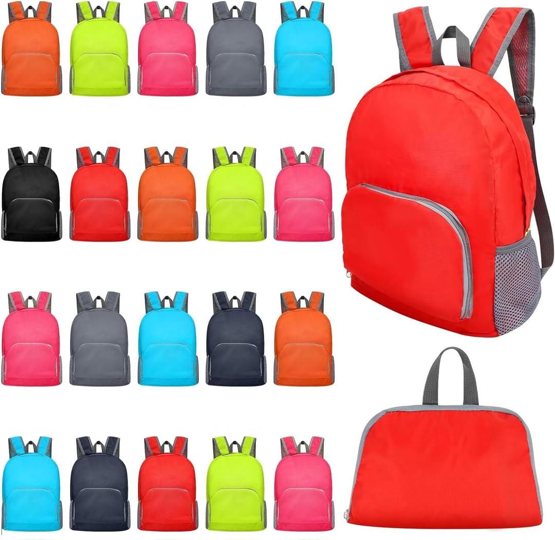 24 Pcs 17 Inch Backpack in Bulk Foldable Classic Back Packs Colorful Book Bags Assorted Colors Lightweight Bookbags for Outdoor Travel Student School Supply 8 Colors
