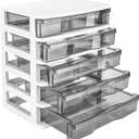 Charmewooden Plastic Drawers 5 Layer Desktop Storage, Small Organizer Box Storage Container Case, Desktop Organizer with Clear Drawers for Home, Office, Stationery, Jewelry and Cosmetics