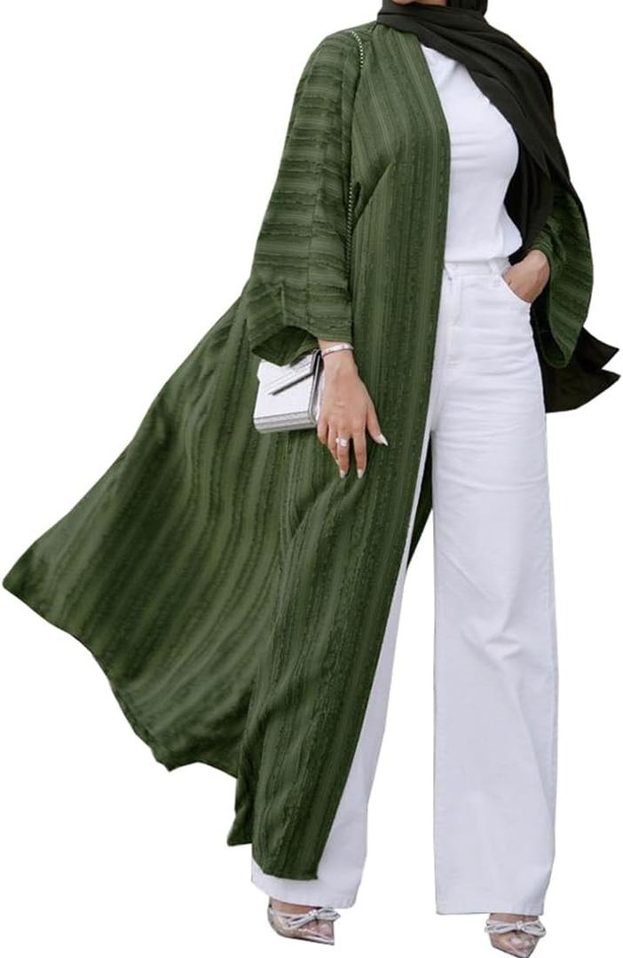 Front Open Abayas for Women Muslim with Hijab Scarf Islamic Prayer Clothes Long Sleeve Muslim Cardigan Dress Dubai Cardi Robe (Medium, Green)