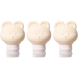 Cute Bear Travel Bottles Set for Toiletries 3 Pack 2.8oz 80ML Leak Proof Silicone Containers for Conditioner Shampoo Lotion (Beige)