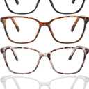 Przene 4 Pack Blue Light Blocking Reading Glasses,Readers for Women and Men with Spring Hinge (Black/Demi Brown/Leopard/Transparent)