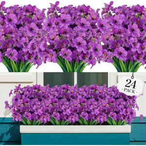 AGIRL 24 Bundles Artificial Flowers for Outdoor,No Fade Fake Plastic Flowers Faux Plants for Decoration Hanging Planters Indoor Outside Garden Porch Window Box Home Wedding Farmhouse (Purple)