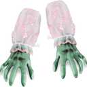 Creepy Halloween Skeleton Hands with Sleeves, Realistic Life-Sized Skeleton Hands, Severed Plastic Fake Hands for Halloween Props Decoration (Green 1pair)