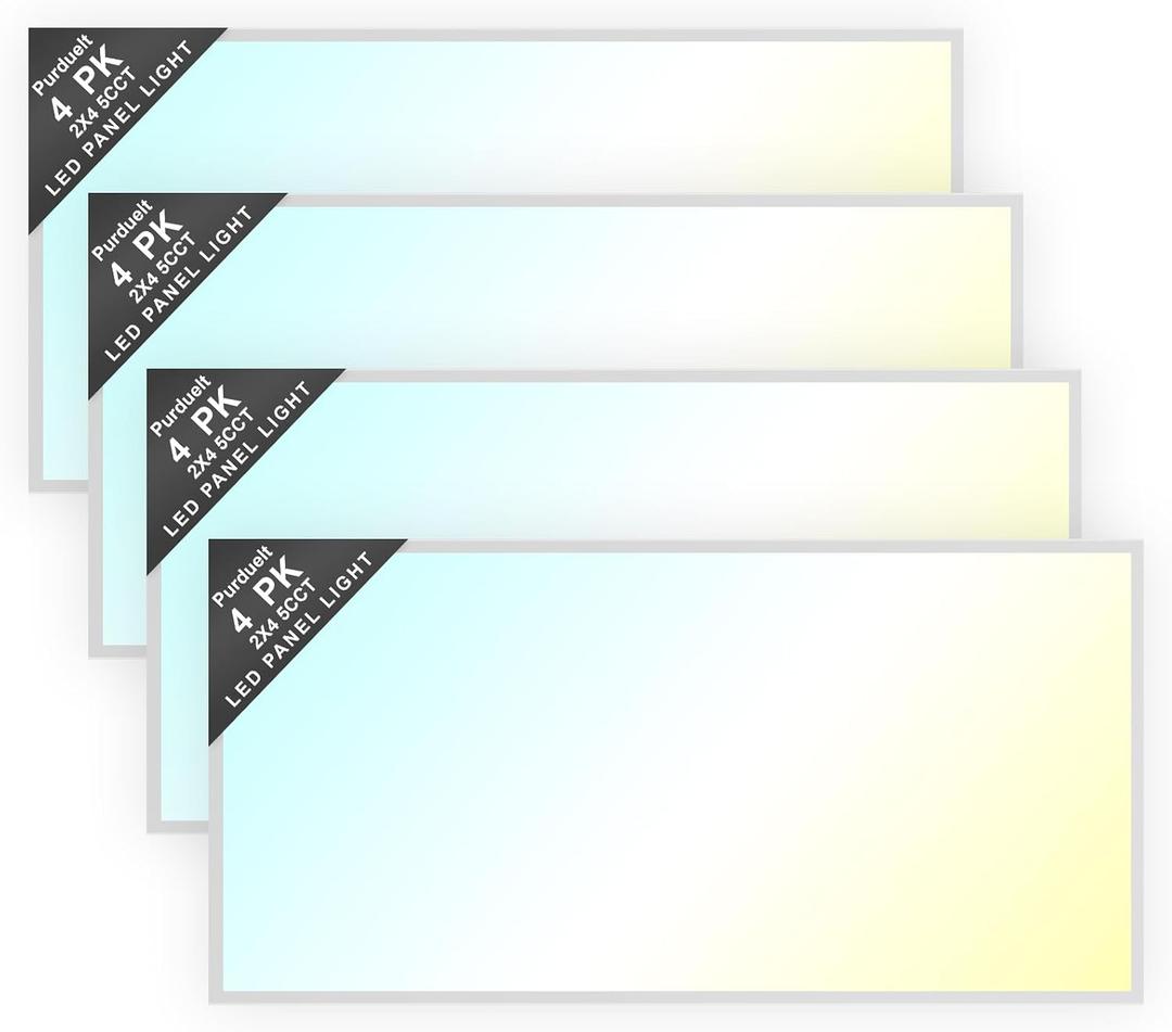 4 Pack 2X4 LED Flat Panel Light Drop Ceiling Office Fixture 5 CCT 3000K-6500K Adjustable & 5 Wattage 30W-40W-50W-60W-72W Selectable, 0-10V Dimmable,LED Troffer Flat Panel Light