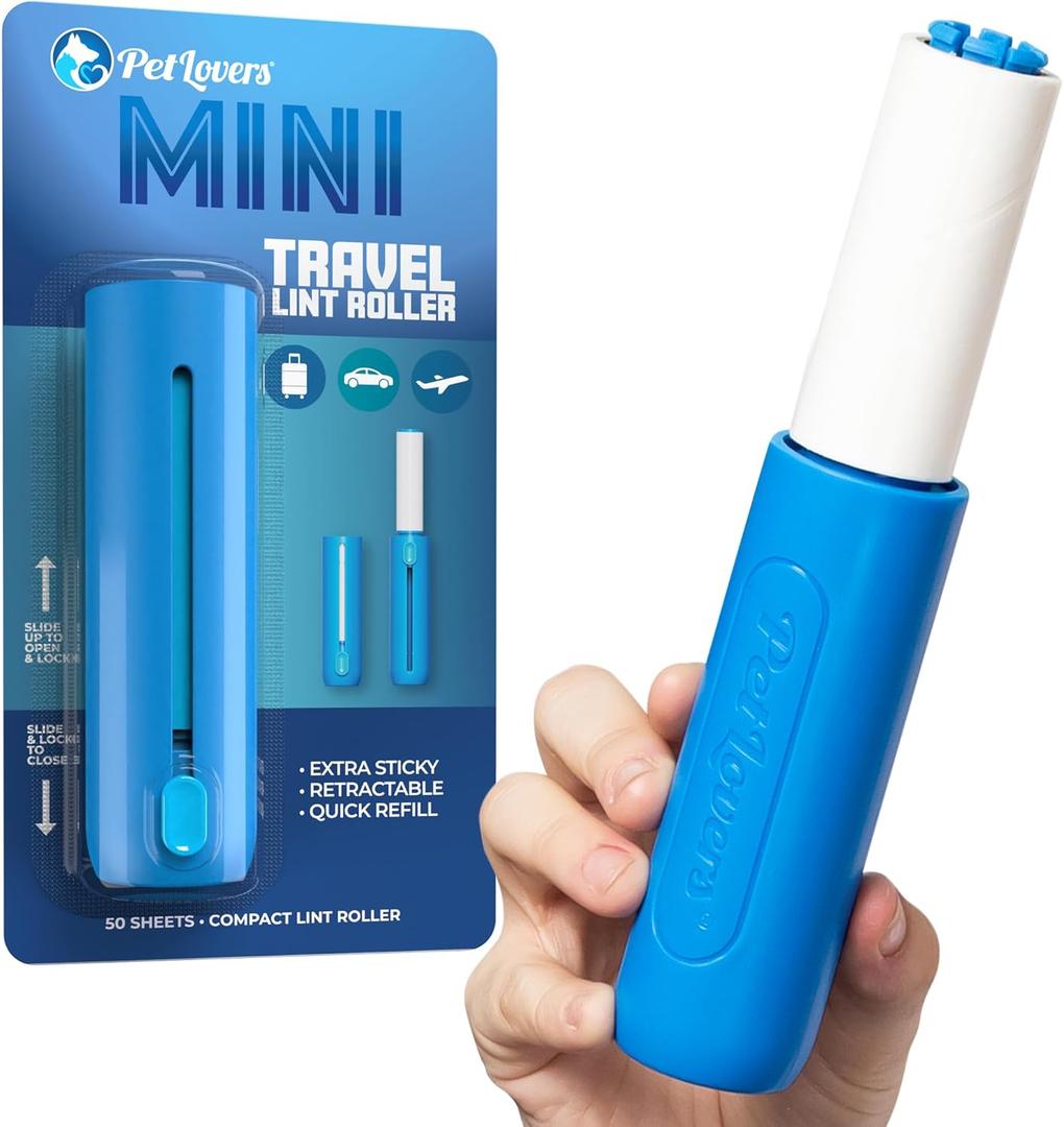 PetLovers Mini Lint Roller Travel Size 50 Sheets  Compact pet Hair Remover for Dog and cat Fur. Lightweight Design Ideal for Clothes Furniture and car. Perfect for Quick and Easy on The go Cleaning