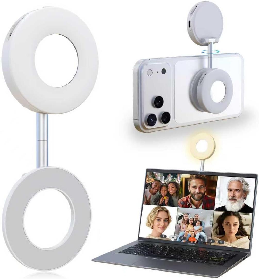 Magnetic Selfie Light, Phone Light Compatible with iPhone Magsafe, CRI97 360 LED Selfie Ring Fill Folding Light with Mirror for Selfies/Photography/TikTok/Zoom Calls/Video Conference