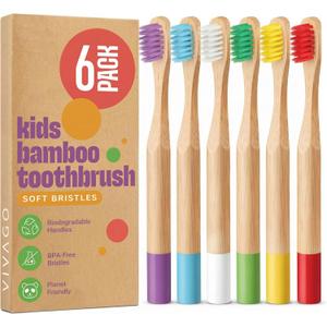 VIVAGO Kids Toothbrush with Soft Bristles 6 Pack - Toddler Toothbrush with Colorful Bamboo Handles // Kids Bamboo Toothbrushes // Kid Tooth Brush // Childrens Toothbrushes Set