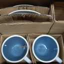 KIVY Cappuccino cups set of 4 [8oz] - Thick-walled stoneware cappuccino cup set for latte art - Latte mugs - Latte cups - Coffee mug - Latte art cup - Ceramic latte cup and saucer set of 4 - Blue