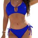 Blooming Jelly Womens Bikini Sets Two Piece Cheeky Swimsuits Curvy Cutout String Bathing Suits Royal Blue Medium