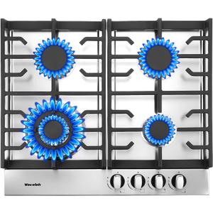 24 inch Gas Cooktop Stove Top 4 Burners Bulit-in Gas Stove 27400BTU with Thermocouple Protection,Easy Knob Control,NG/LPG Convertible Stainless Steel Easy Clean for Kitchen