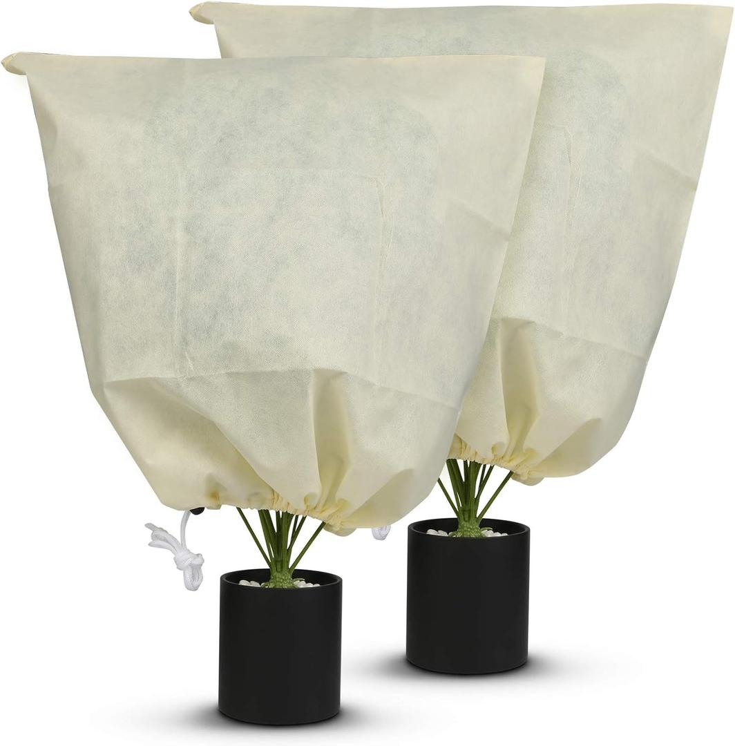 MIXC Plant Covers Freeze Protection, 23.6''×23.6'' Winter Cold Weather Frost Blankets Shrub Jacket With Drawstring No Zipper Reusable Frost Protection Cloth For Outdoor Plants Fruit Tree Potted 2 Pack