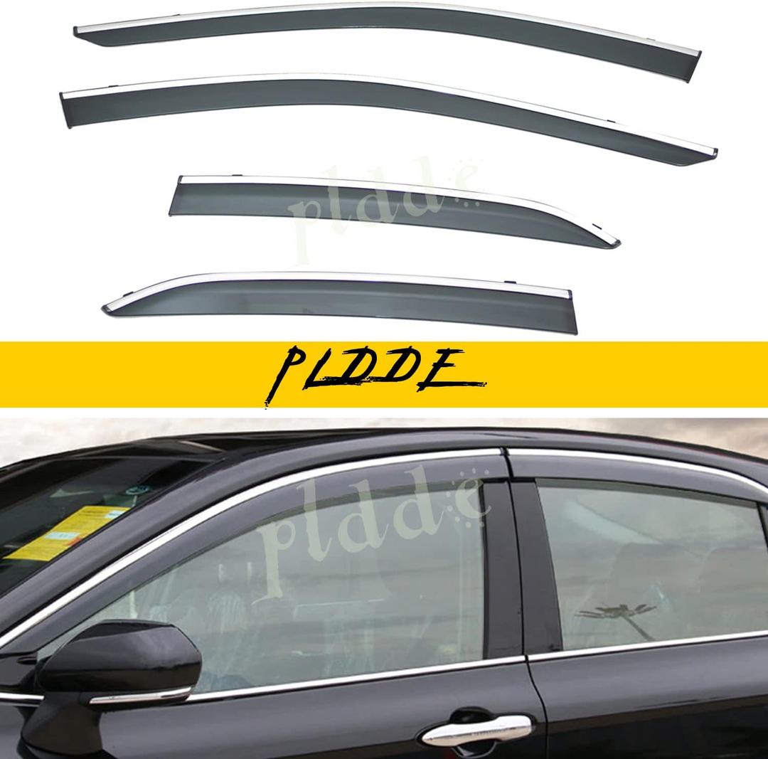 4pcs Smoke Tint with Chrome Trim Window Visors Compatible with 2018-2024 Camry Outside Mount Tape On/Clip On Style PVC Sun Rain Guard