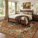 RELEANY Area Rugs 8'x10' Washable Non-Slip, Floral Vintage Distress Print Pattern Medallion Carpet for Living Room Bedroom Dining Room, Red Orange Blue Brown