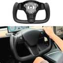 Tlyard Yoke Steering Wheel Personalized for Tesla 3 Y, Black Nappa Leather with Glossy Carbon Fiber for Tesla Model 3 2017-2023, Model Y 2019-2024 With Heating Function