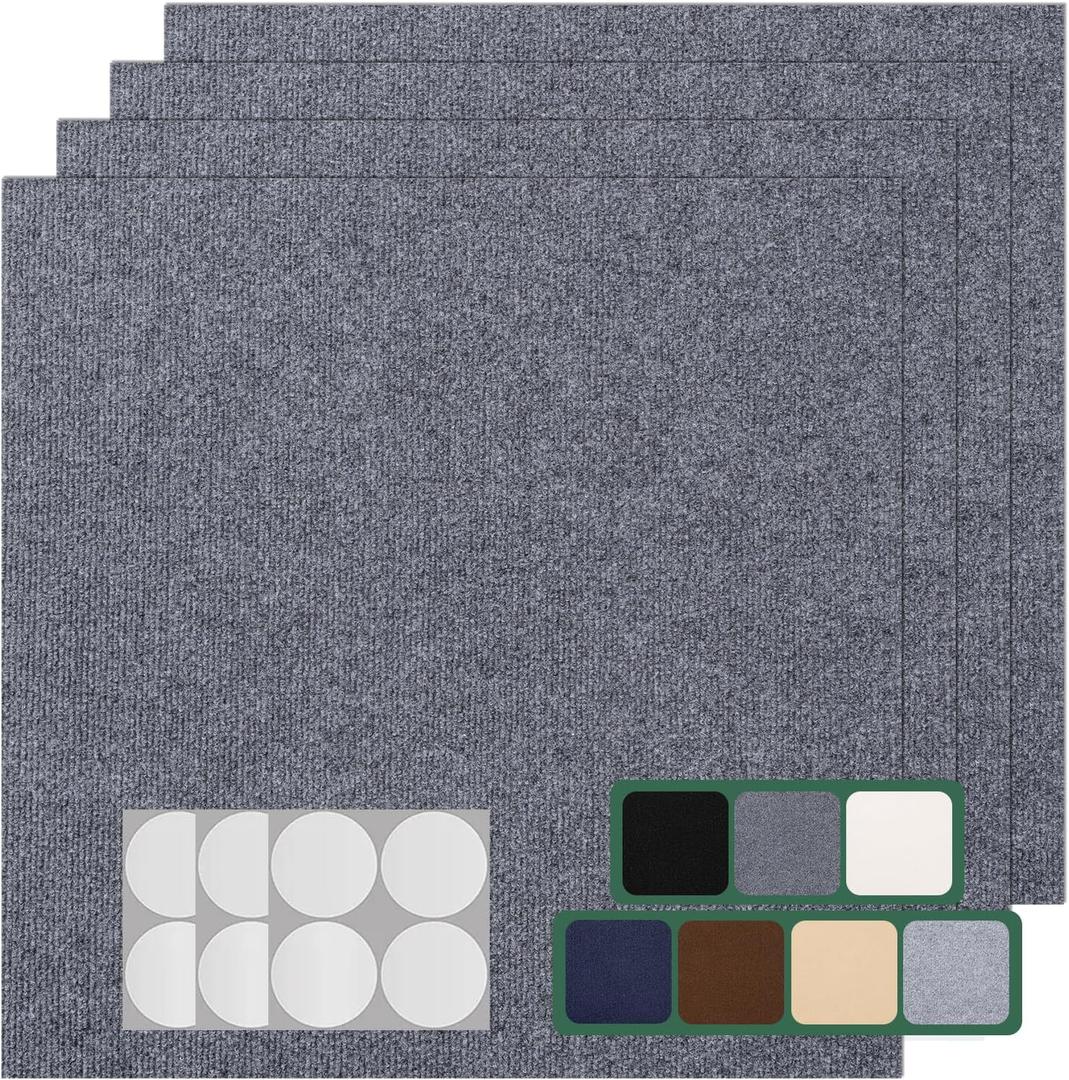 30 Pack Carpet Tile - 12 X 12 Self Adhesive Carpet Floor Tiles Anti-Slip Squares Peel and Stick Floor Tile DIY Installation for Bedroom (Dark Gray)