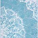 Outdoor Rug - Waterproof, Reversible, Crease Free, Fade Resistant, Easy to Clean - Recycled Plastic Straw Medium Area Rugs for Patio, Porch, Deck, Pool Side, Balcony - Deniz Teal 3X5 ft