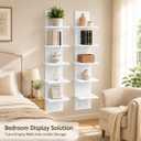 2PCS 5 Tiers Floating Wall Shelf, Small Vertical White Floating Shelf for Narrow Spaces, Modern Wall-Mounted Decorative Shelves for Bedroom Living Room, Lightweight Wood-Plastic